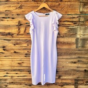 TAHARI | Elegant Lavender Ruffle Sleeve Dress 4